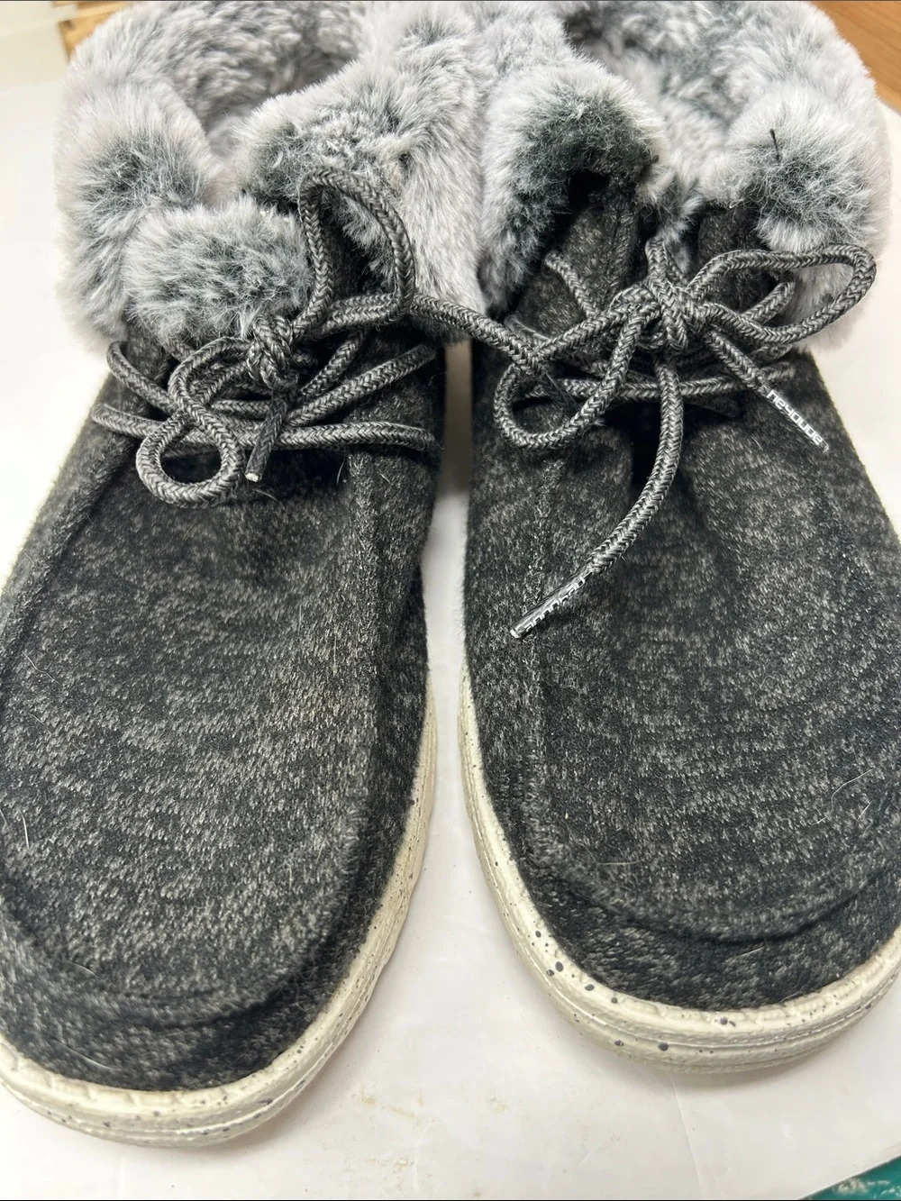 Hey Dude Black Lace-Up Faux-Fur Cuffed Boots